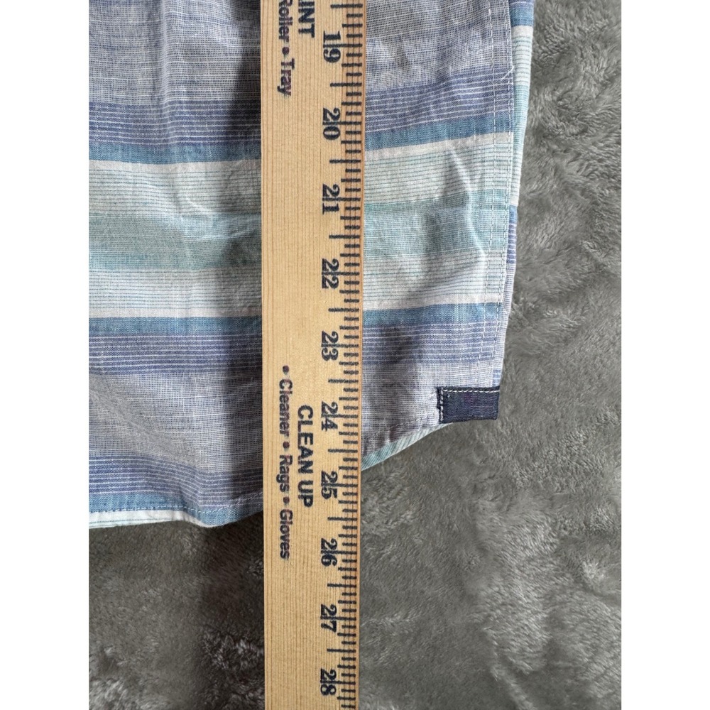 Flag & Anthem Shirt Mens S Blue Stripe Button Up Casual Preppy Summer Beach Top - Picture 7 of 10